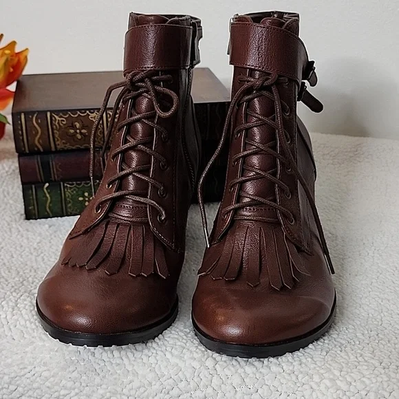 Bella Vita Kody Leather Boots Victorian Tassel Buckle Ankle Booties Cognac Brown - Picture 5 of 13